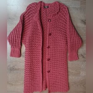 70s Vintage PINK Oversized Batwing Crochet Statement Knit Cardigan Cocoon Coat